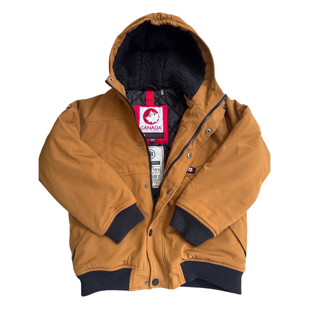 Canada Weathergear Kids Brown Insulated Bomber Jacket Sherpa Hood Size M 10/12